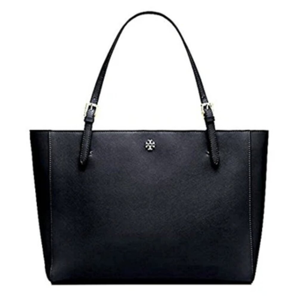Tory Burch Emerson Large Buckle Leather Tote/ COLOR: BLACK